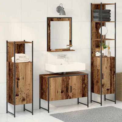 vidaXL Sada kúpeľňového nábytku s dverami 4 pcs Hnedá Kompozitné drevo