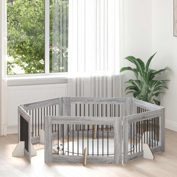 vidaXL Brána pre psov so stojanmi 6 pcs Sivá sonoma 100 x 60 cm