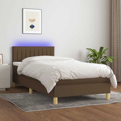 vidaXL Posteľ boxsping s matracom a LED tmavohnedá 90x200 cm látka