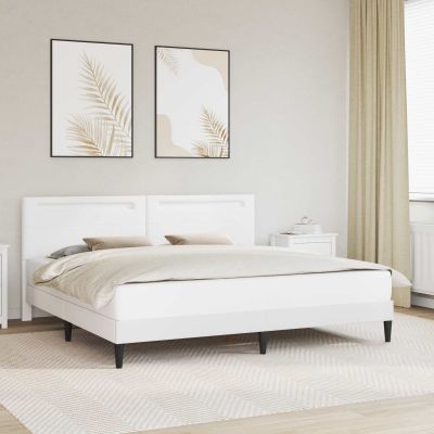 vidaXL Rám postele s LED pásikmi Biela 180 x 200 cm Umelá koža