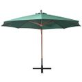 vidaXL Zelený visiaci slnečník 350 cm, drevená tyč