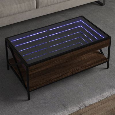 vidaXL Konferenčný stolík s nekonečnými LED hnedý dub 90x50x38 cm