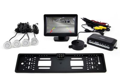 Parkovací asistent 4 senzory strieborné TFT01 4,3 `s kamerou CAM-402 LED v podložke pod EČV