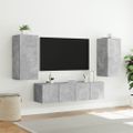 vidaXL 4-dielne TV nástenné skrinky s LED betónovo sivé kompozit.drevo