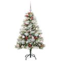 vidaXL Umelý vianočný stromček Zelená a biela 120 cm PVC, kov a plast