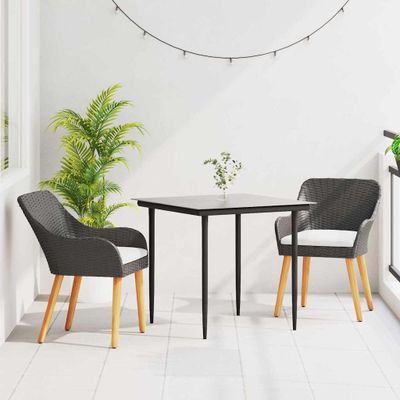 vidaXL Záhradný jedálenský set s vankúšom 3 pcs Čierna polyratan
