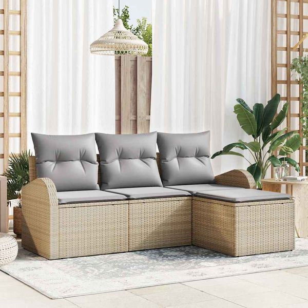 vidaXL Sada pohoviek s vankúšom 4 pcs Beige a svetlo šedá polyratan