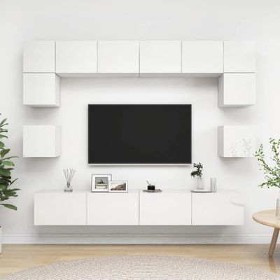 vidaXL 8-dielna sada TV skriniek lesklá biela drevotrieska