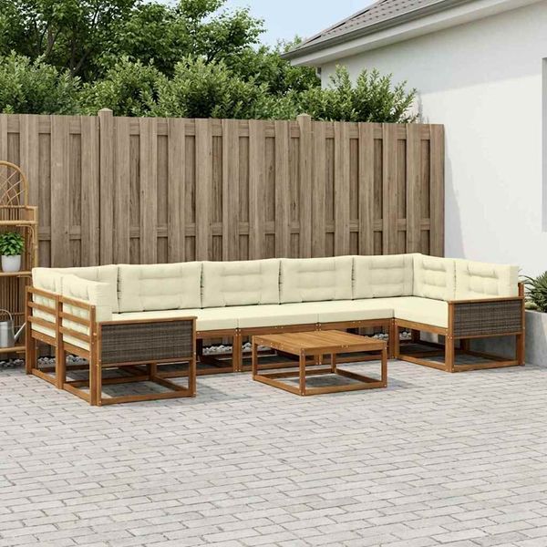 vidaXL Záhradná súprava gaučov s vankúšom 8 pcs Prírodná a krémová