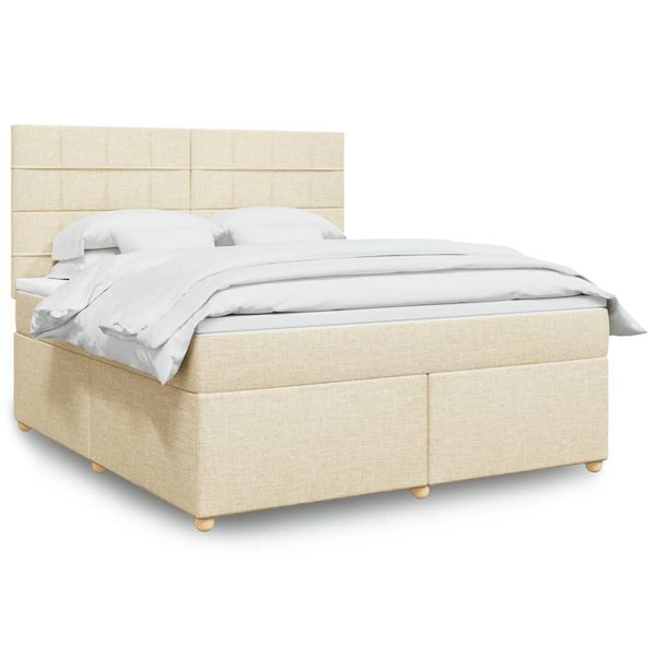 vidaXL Posteľný rám boxspring s matracom krémový 180x200 cm látka