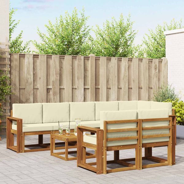 vidaXL Záhradná súprava gaučov s vankúšom 9 pcs Prírodná a krémová