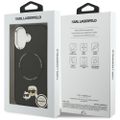 Obal Karl Lagerfeld Magsafe PU s hlavičkami Karl&Choupette, logom a kovovými tlačidlami fotoaparátu na iPhone 17 čierny