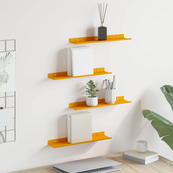 vidaXL Závesná polica 4 pcs Horčicová žltá 40 x 8,5 x 2,5 cm Oceľ