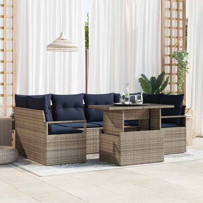 vidaXL Súprava záhradných pohoviek 7 pcs sivá a námornícka modrá