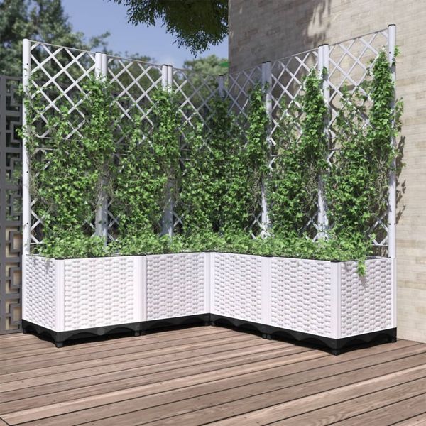 vidaXL Záhradný kvetináč s mriežkou biely 120x120x136 cm PP