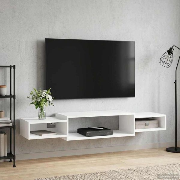 vidaXL Nástenný TV kabinet Nástenná montáž Biela 140 x 28 x 21 cm