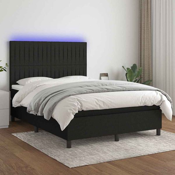 vidaXL Posteľ boxsping s matracom a LED čierna 140x190 cm látka