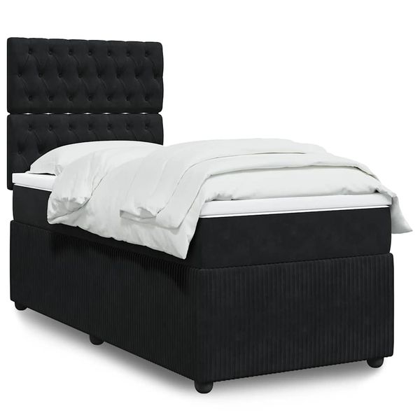 vidaXL Posteľný rám boxspring s matracom čierny 90x200 cm zamat
