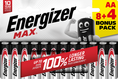 Energizer Max AA alkalické batérie 1,5V 8+4 12ks (E303325100)