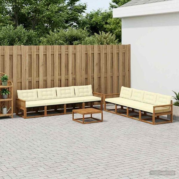vidaXL Záhradná súprava gaučov s vankúšom 9 pcs Prírodná a krémová