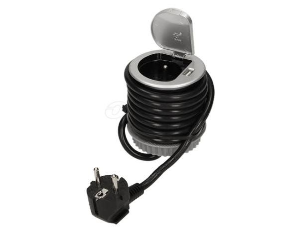 Vysunutá zásuvka ORNO OR-AE-1373 230 V + USB nabíjačka, strieborná, prívod 1,8 m