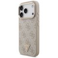 Puzdro Guess Case Magsafe 4G PU Leather s trojuholníkovým logom a zlatým kovovým rámom fotoaparátu pre iPhone 17 Pro ružové