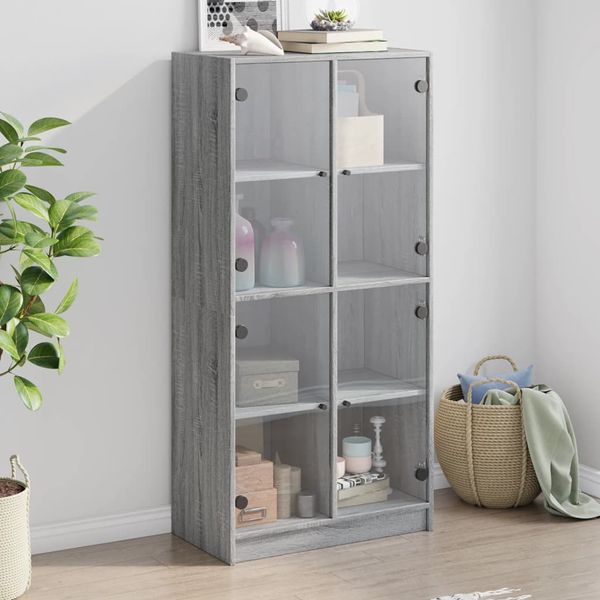 vidaXL Vysoká skrinka s dvierkami sivá sonoma 68x37x142 cm komp. drevo