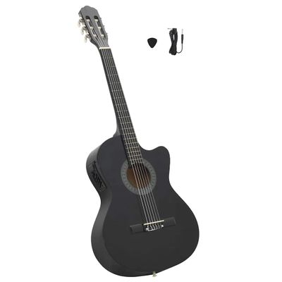 vidaXL Folková klasická gitara s výrezom, ekvalizér, 6 strún, čierna