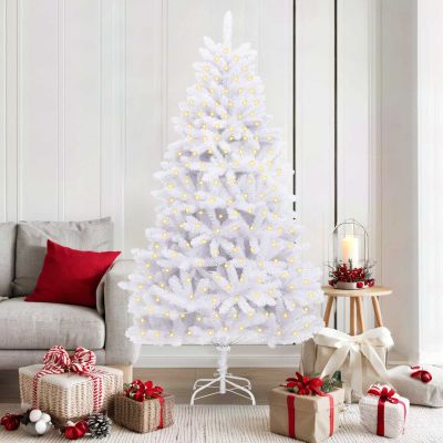 vidaXL Umelý vianočný stromček s 300 LED-i Biela 180 cm PVC a kov