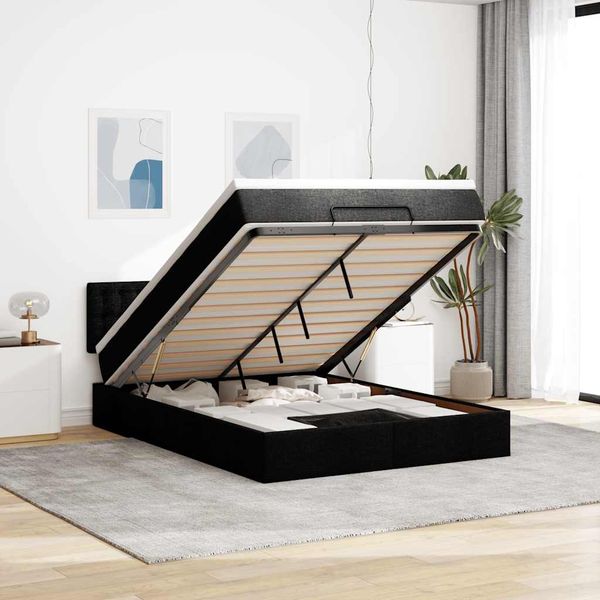 VidaXL Osmanská posteľ s matracom a LED diódami Čierna látka 140x200cm