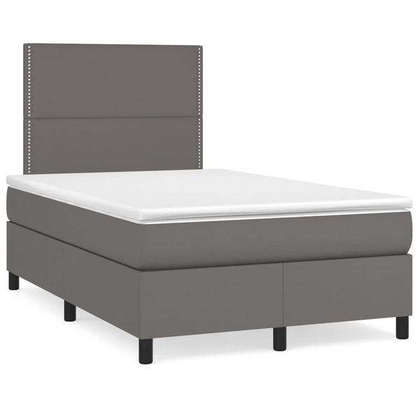 vidaXL Boxspring posteľ s matracom a LED, sivá 120x190 cm, umelá koža
