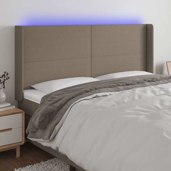 vidaXL Čelo postele s LED sivohnedé 183x16x118/128 cm látka