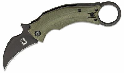 FOX knives FX-591 OD BLACK BIRD vreckový nôž - karambit 6,5 cm, čierna, zelená, G10