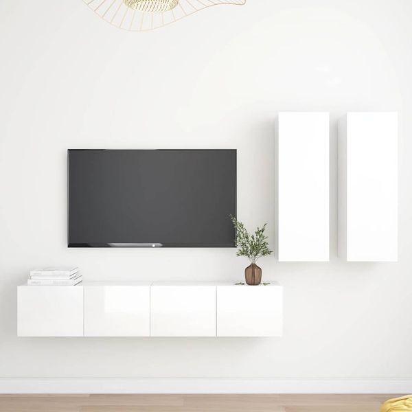 vidaXL 4-dielna súprava TV skriniek, lesklá biela, kompozitné drevo
