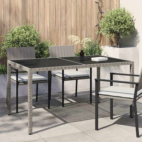 vidaXL Záhradný stôl 150x90x75 cm tvrdené sklo a polyratan sivý
