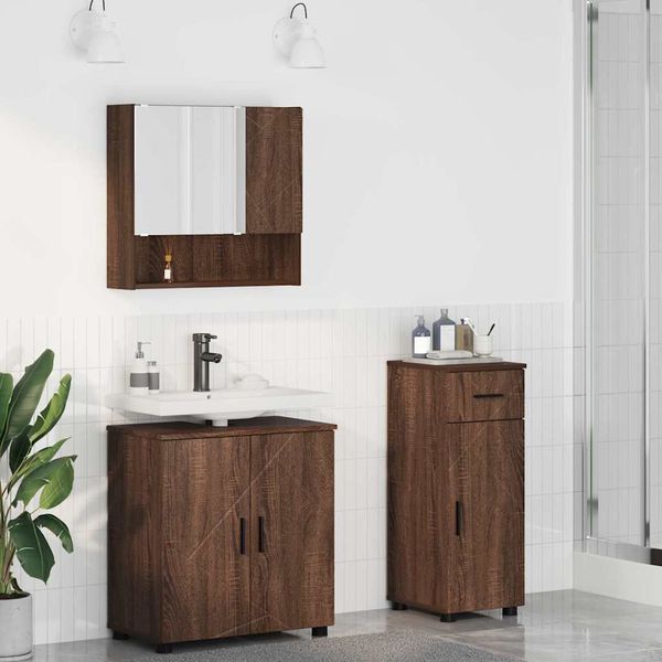vidaXL Sada kúpeľňového nábytku 3 pcs Hnedý dub Kompozitné drevo & Kov