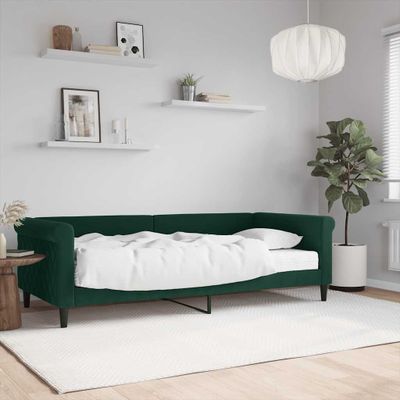 vidaXL Denná posteľ s matracom tmavozelená 90x200 cm zamat