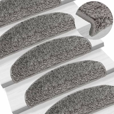 vidaXL Schodové rohože 15 ks 65x21x4 cm sivé, polkruhové, veľké