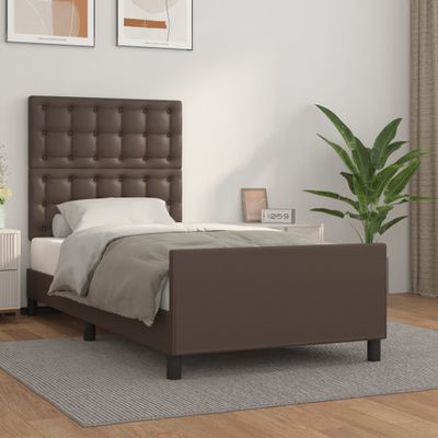vidaXL Posteľný rám s čelom hnedý 100x200 cm umelá koža