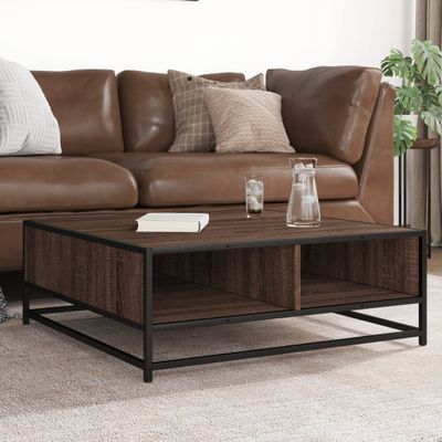 vidaXL Konferenčný stolík hnedý dub 80x80x45 cm kompozitné drevo a kov