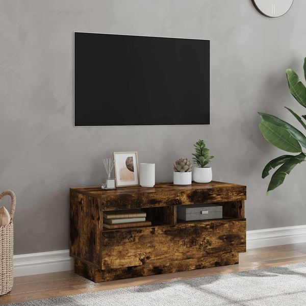 vidaXL TV skrinka s LED, tmavý dub 80x35x40 cm