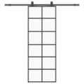 vidaXL Posuvné dvere s kovaním čierne 76x205 cm ESG sklo