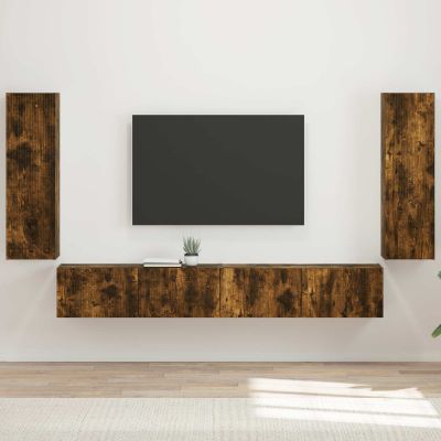 vidaXL Sada nástenného kabinetu na TV Nástenný 4 pcs Dymová dub