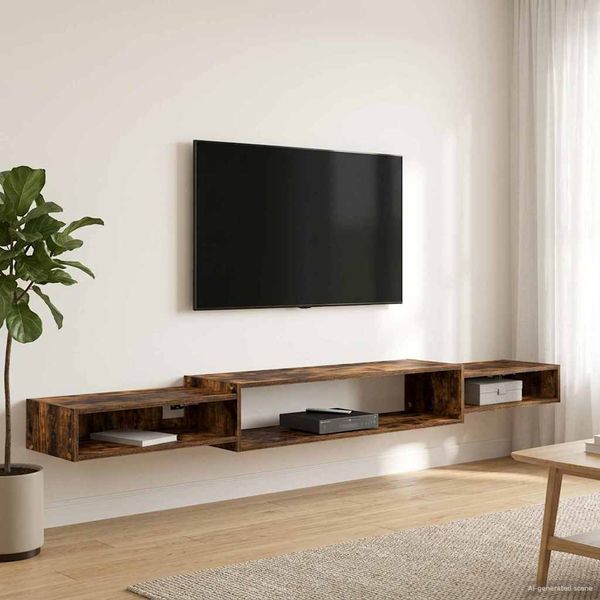 vidaXL Nástenný TV kabinet Nástenná montáž Dymový dub 220 x 28 x 21 cm