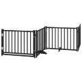 vidaXL Brána pre psa dvere sklad. 8-panel. čierna 640cm topoľové drevo
