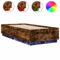 vidaXL Posteľný rám s LED svetlami dymový dub 100x200 cm kompoz. drevo