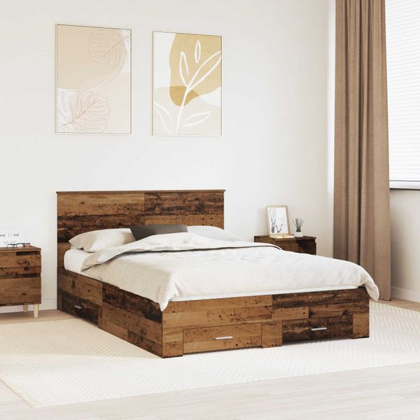 vidaXL Rám postele Staré drevo 135 x 190 cm Kompozitné drevo