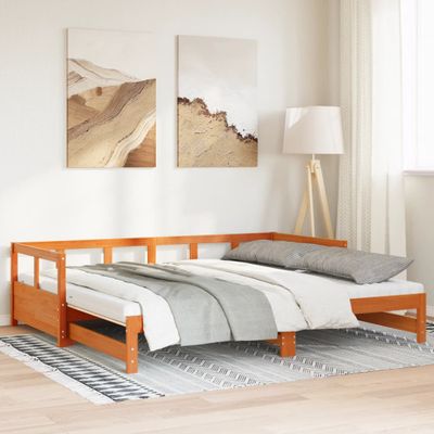vidaXL Vysúvacia denná posteľ s matracmi, hnedá 90x200 cm, borovica