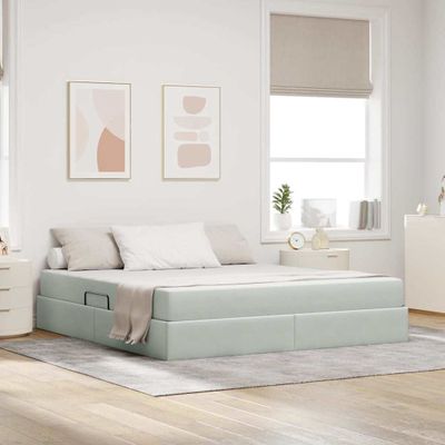 vidaXL Postel s úložným prostorem a matrací Svetlosivá 180 x 200 cm