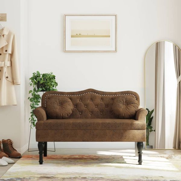 vidaXL Lavica s vankúšmi hnedá 120,5x65x75 cm umelá semišová koža